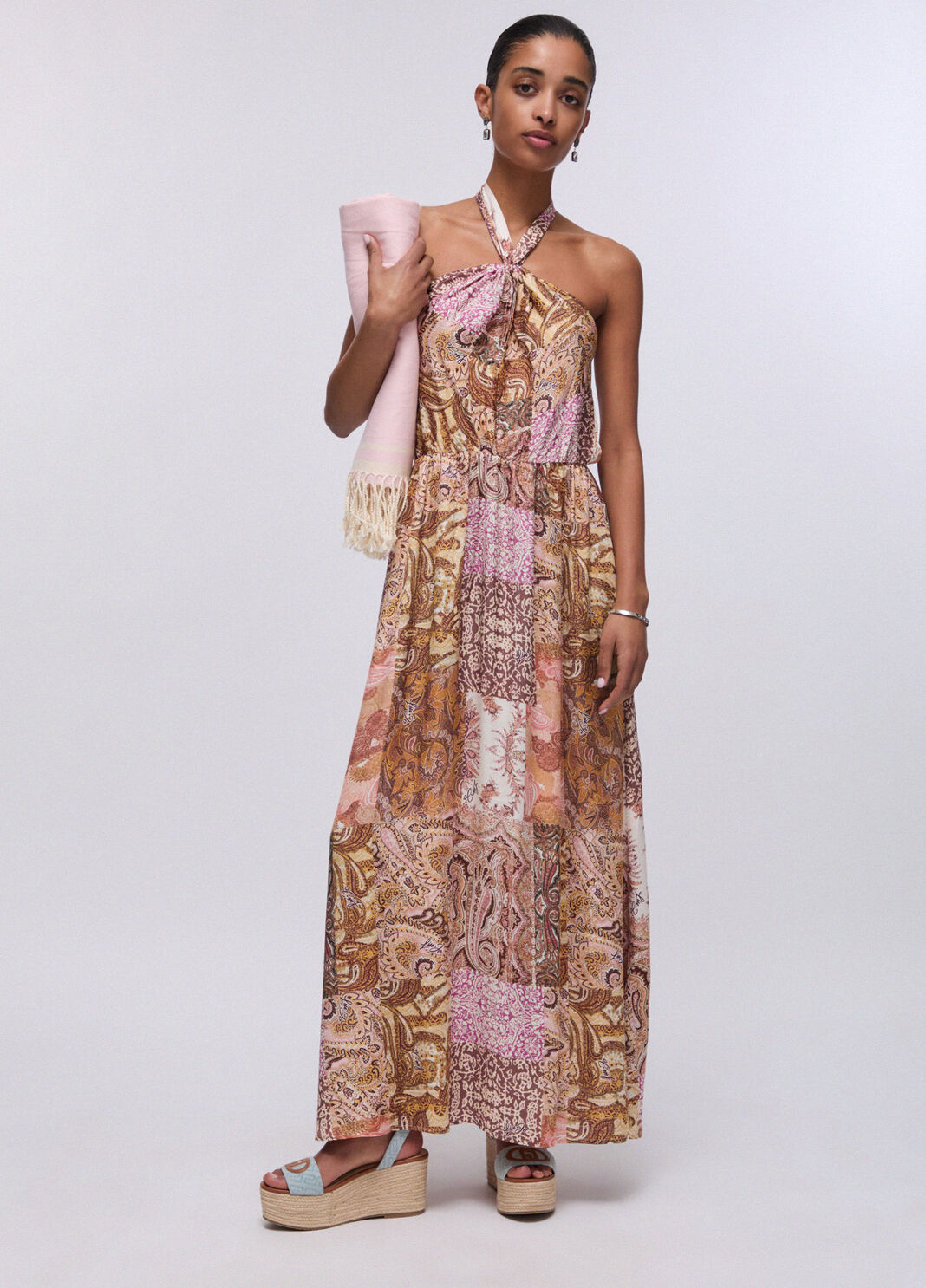 Langes Kleid aus bedrucktem Satin Beige Liu Jo - large image number 5