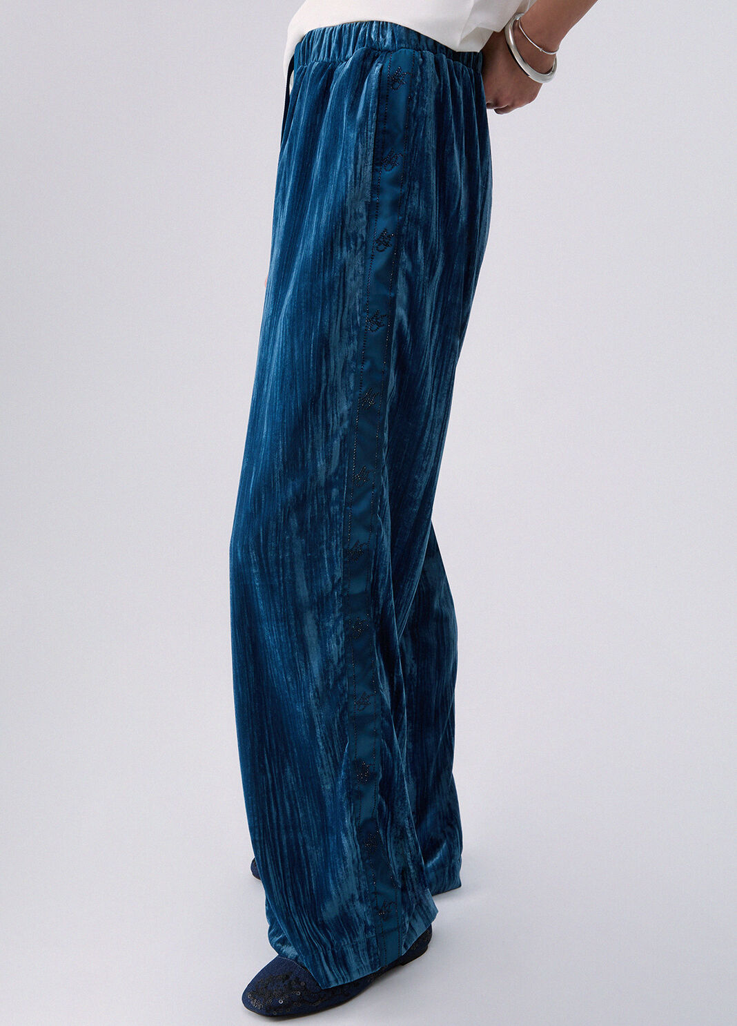 Pantalon en velours froiss&eacute; bleu Liu Jo - large image number 4