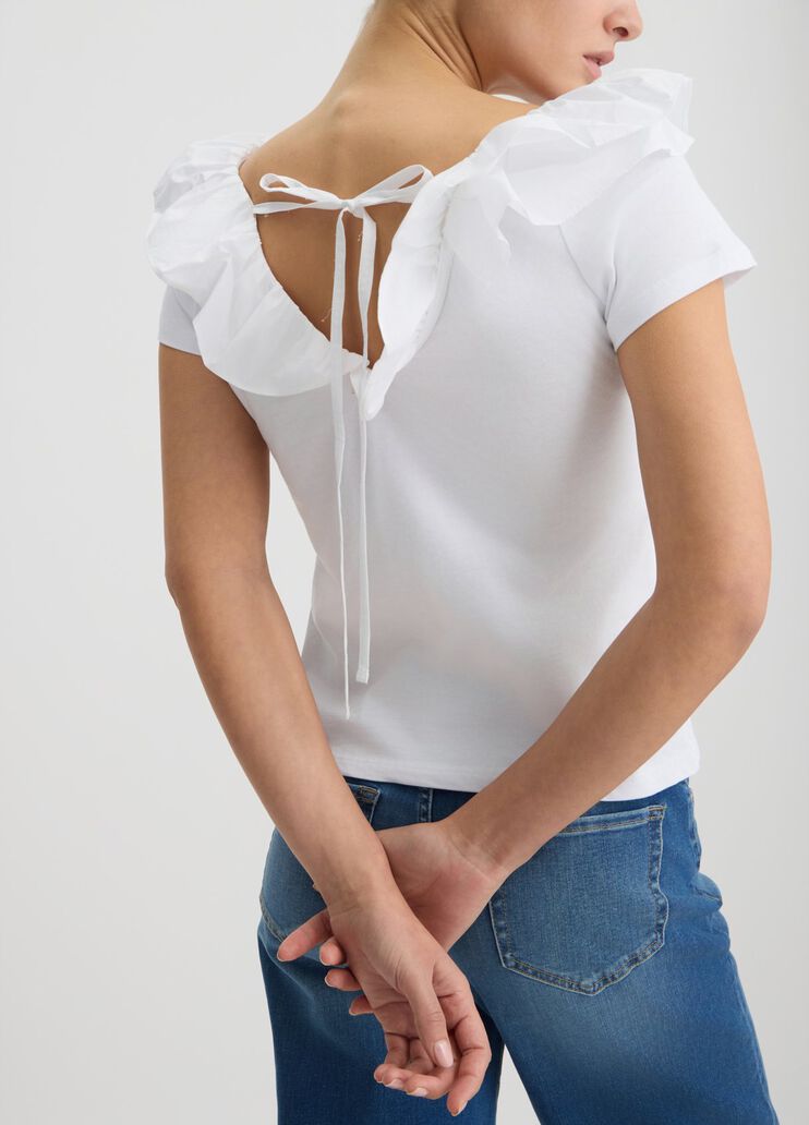 Cotton T-shirt with ruches white Liu Jo - large image number 4 Cotton T-shirt with ruches white Liu Jo - large image number 4