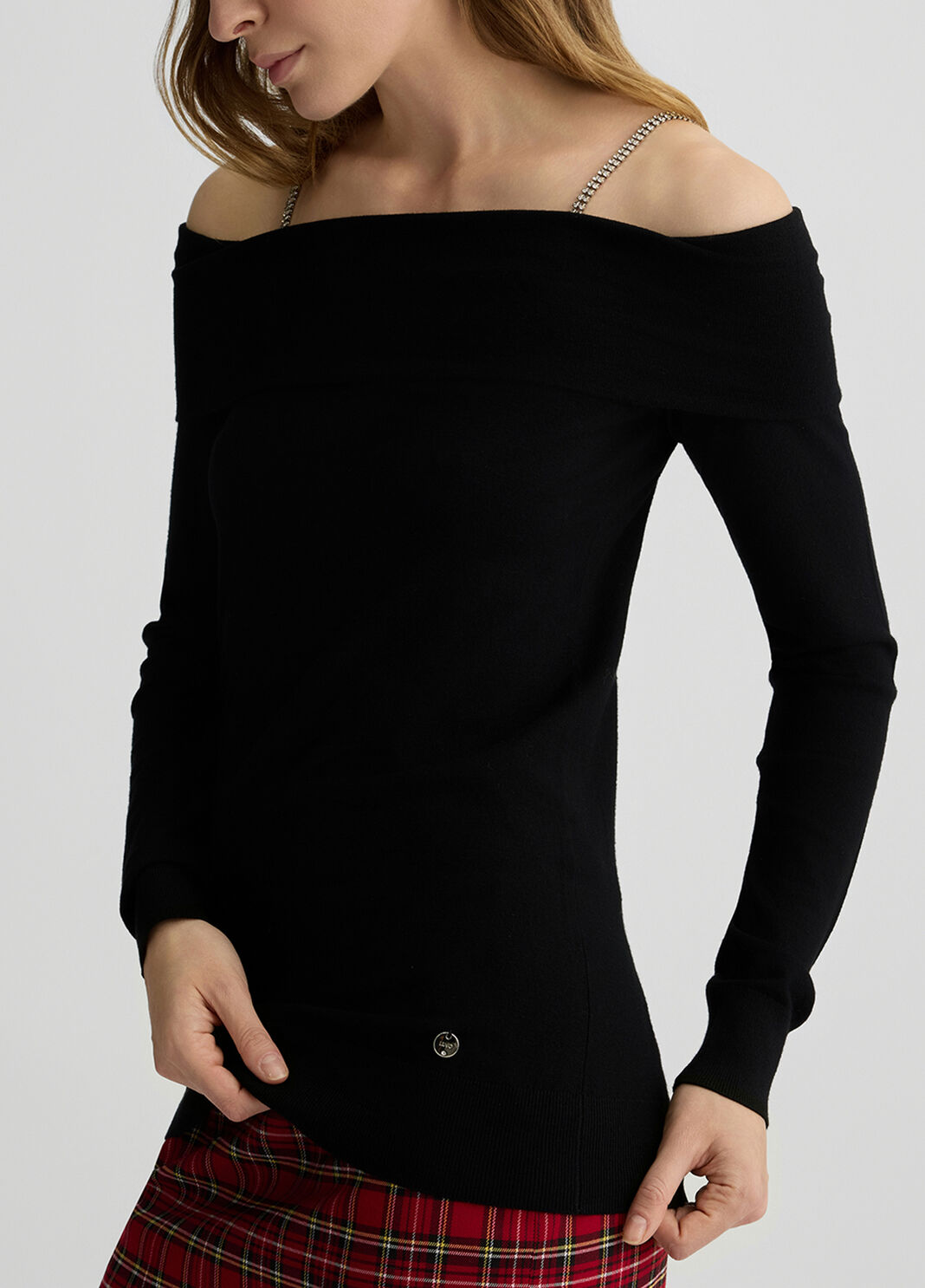 Bardot-neck jumper with gemstones black Liu Jo - large image number 2