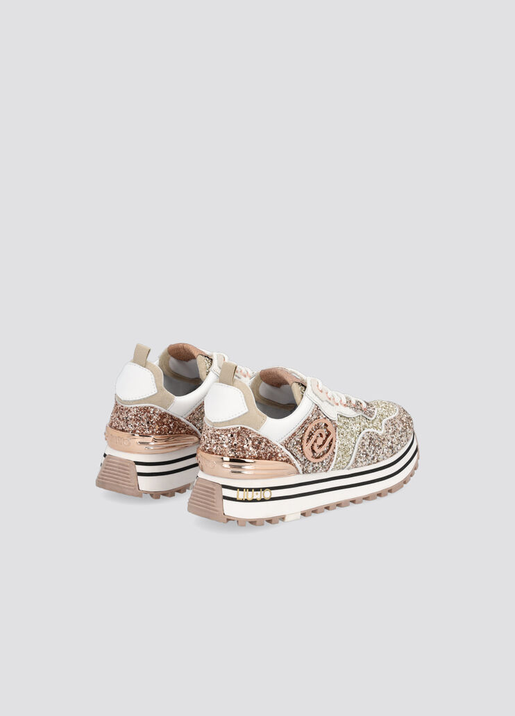 Sneakers mit Plateausohle und Glitter Roségold Liu Jo - large image number 2 Sneakers mit Plateausohle und Glitter Roségold Liu Jo - large image number 2