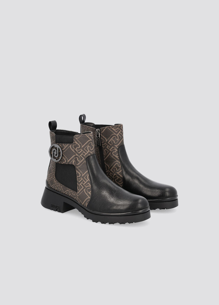 Bottines avec logo monogramme noir et marron Liu Jo - large image number 2 Bottines avec logo monogramme noir et marron Liu Jo - large image number 2