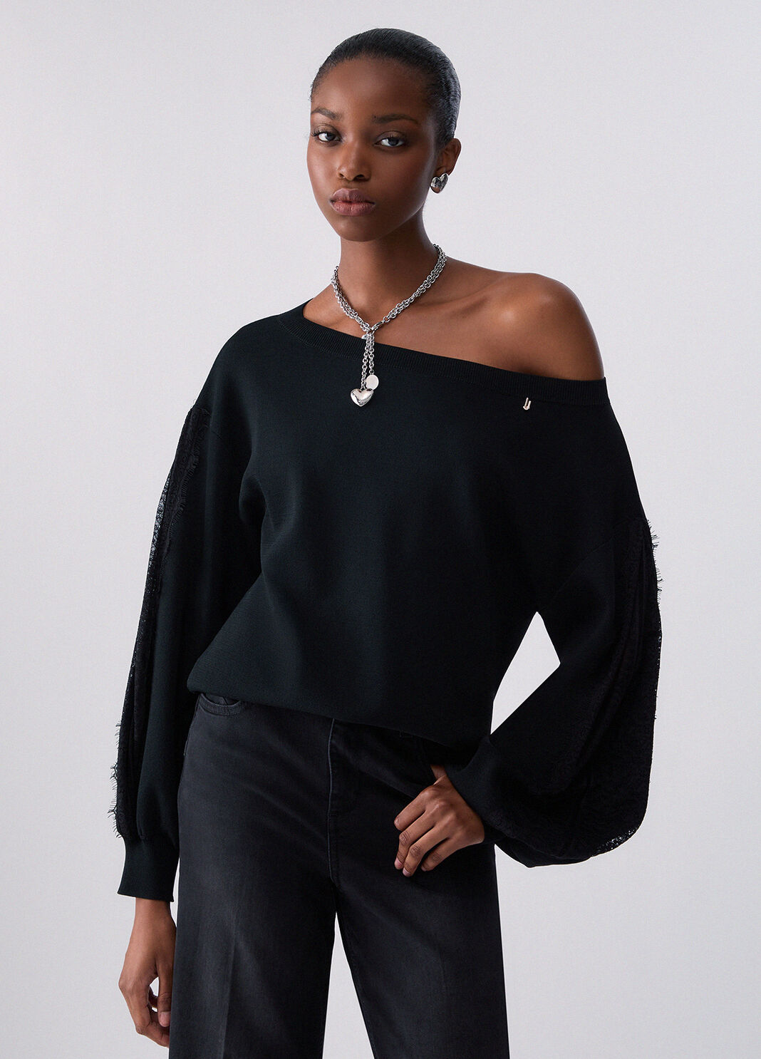 Sweater with lace inserts black Liu Jo - large image number 0