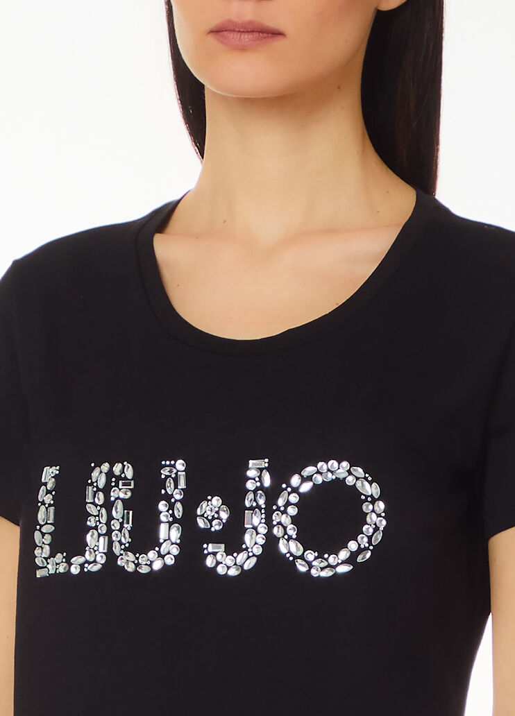 T-shirt with logo and gemstones black Liu Jo - large image number 2 T-shirt with logo and gemstones black Liu Jo - large image number 2