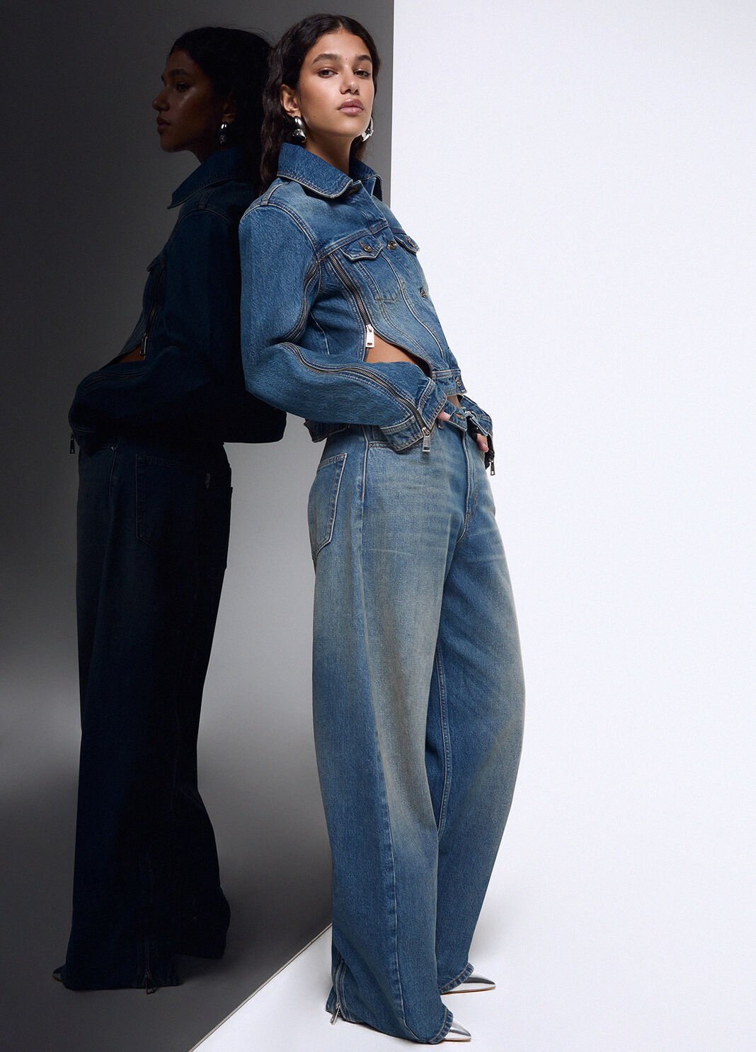 Wide-leg pants with zip blue denim Liu Jo - large image number 5