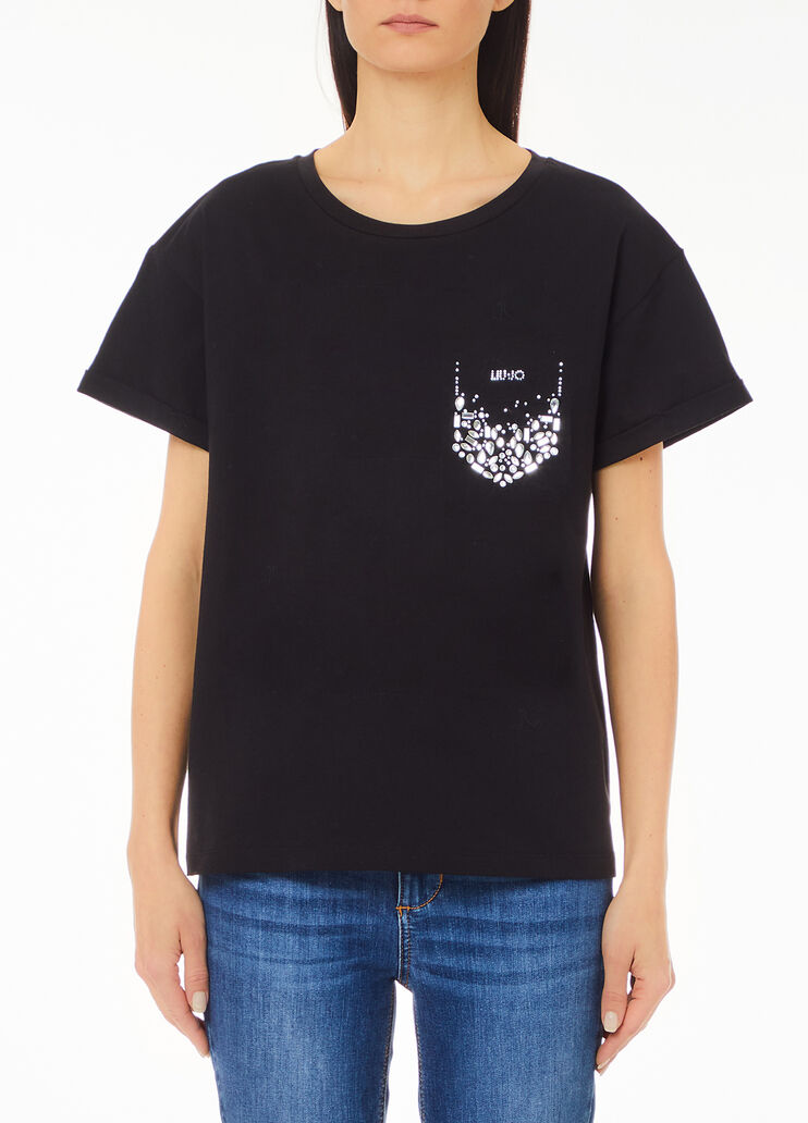 T-shirt with rhinestones black Liu Jo - medium T-shirt with rhinestones black Liu Jo - medium