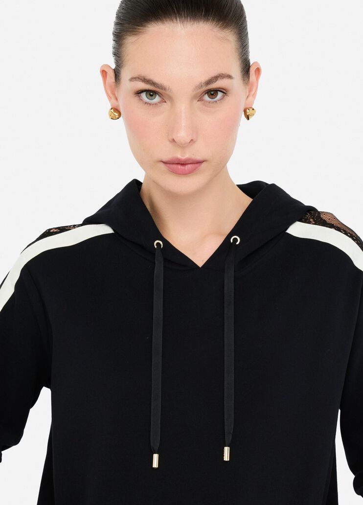 Cotton sweatshirt with lace black Liu Jo - large image number 2