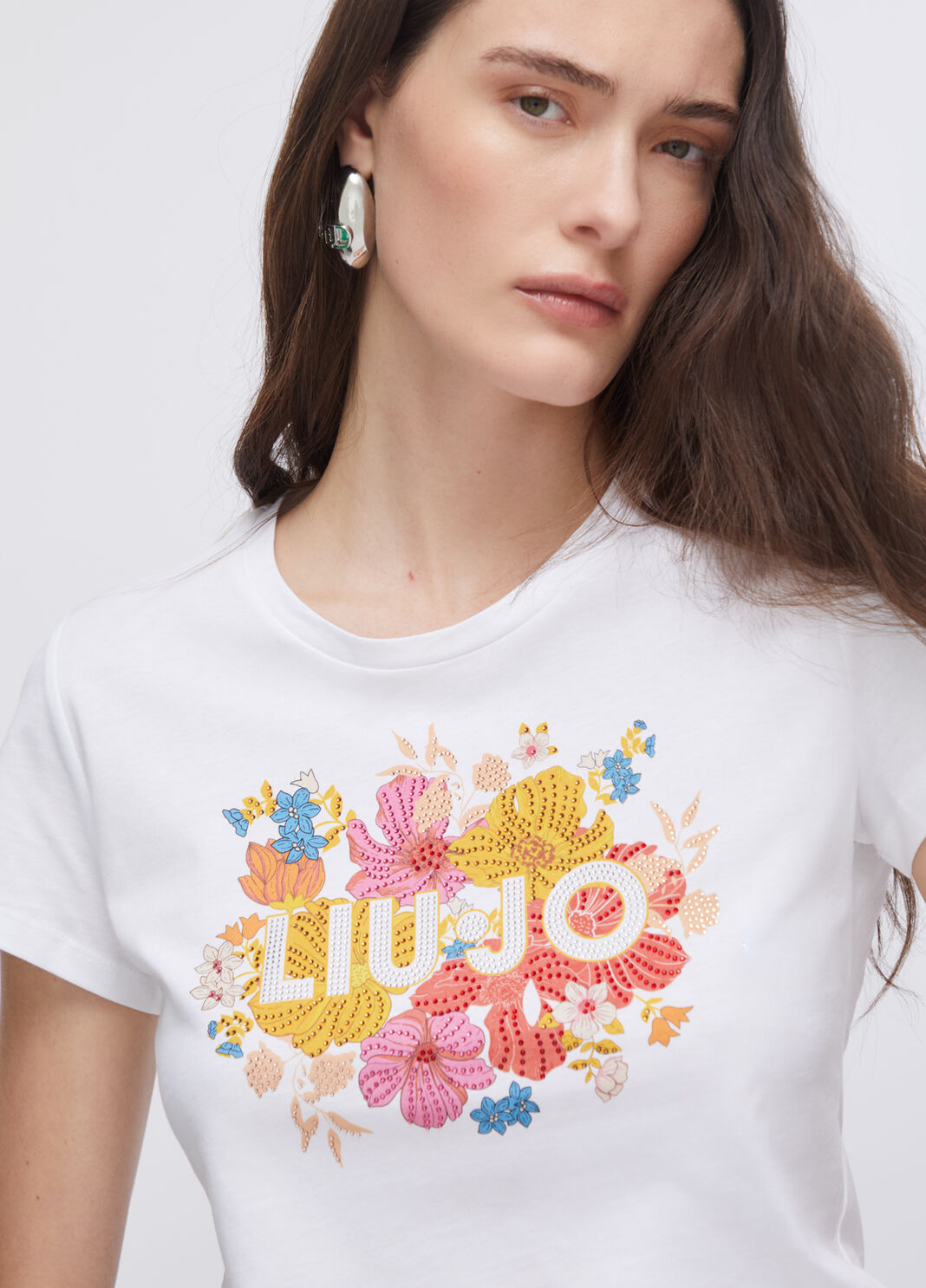 T-shirt con stampa e strass bianco/multicolor Liu Jo - large image number 4