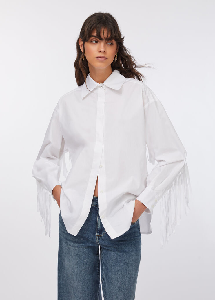 Hemdbluse aus Popeline mit Fransen Weiß Liu Jo - large image number 0