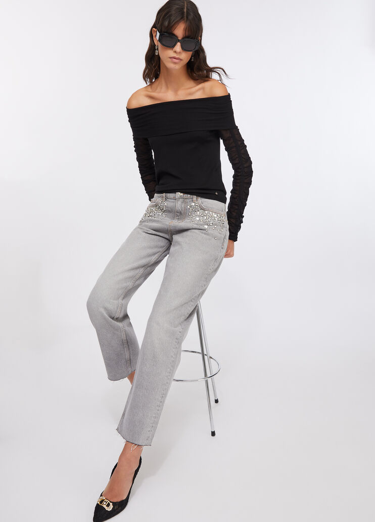 Straight-leg jeans with rhinestones grey denim Liu Jo - medium