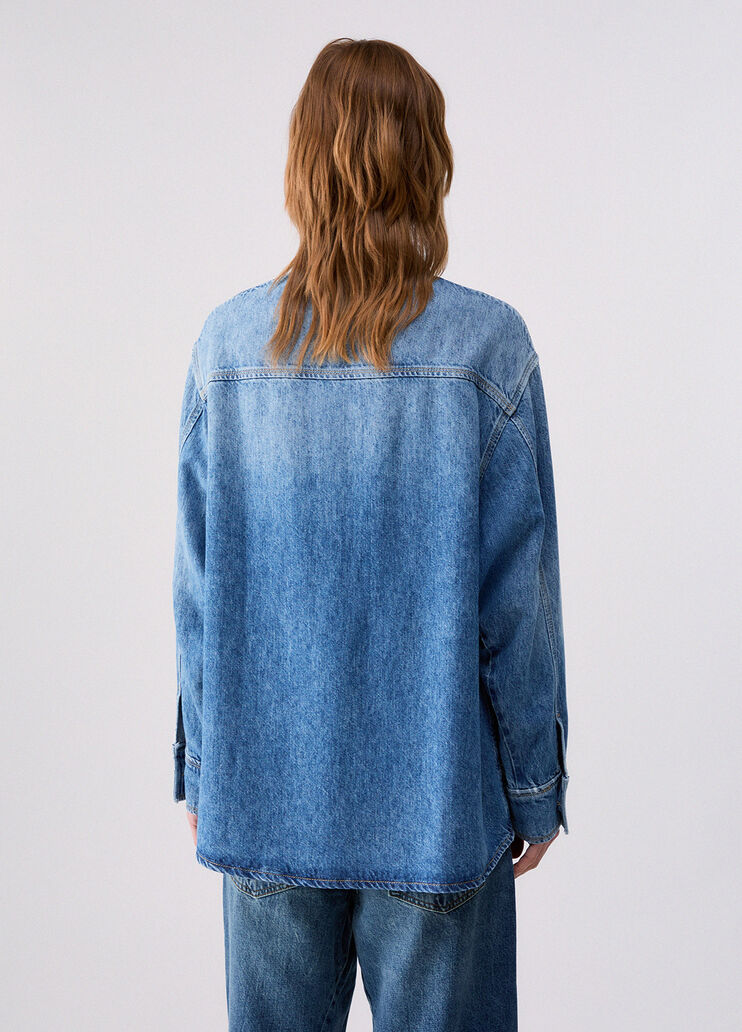 Overshirt in denim con strass animalier denim blu Liu Jo - medium