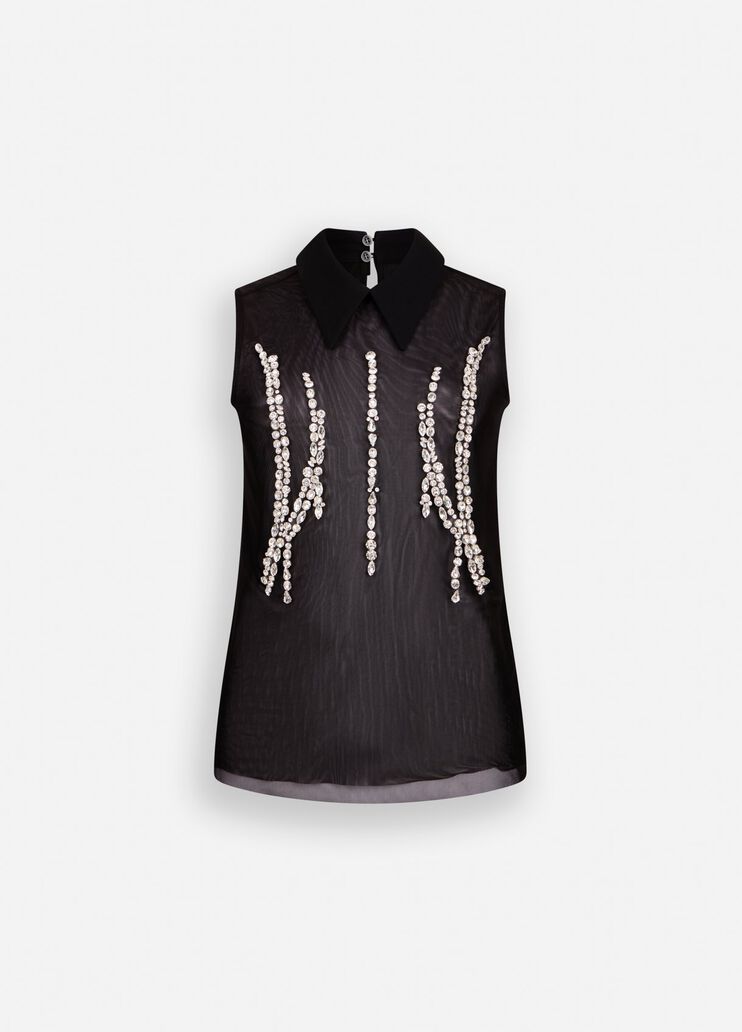 Tulle top with gemstones black Liu Jo - large image number 6