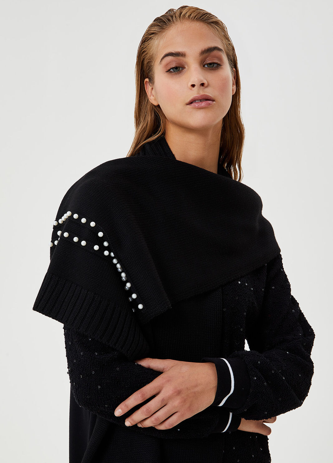 Scarf with pearls Black Liu Jo - large image number 1