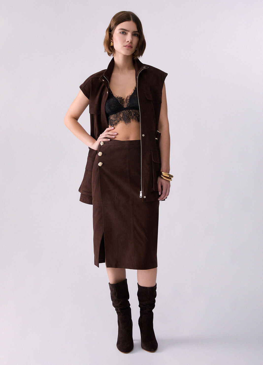 Suede midi skirt cocoa Liu Jo - large image number 5