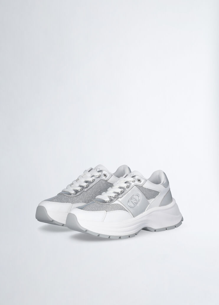 Leather and lurex sneakers silver tone Liu Jo - large image number 2 Leather and lurex sneakers silver tone Liu Jo - large image number 2