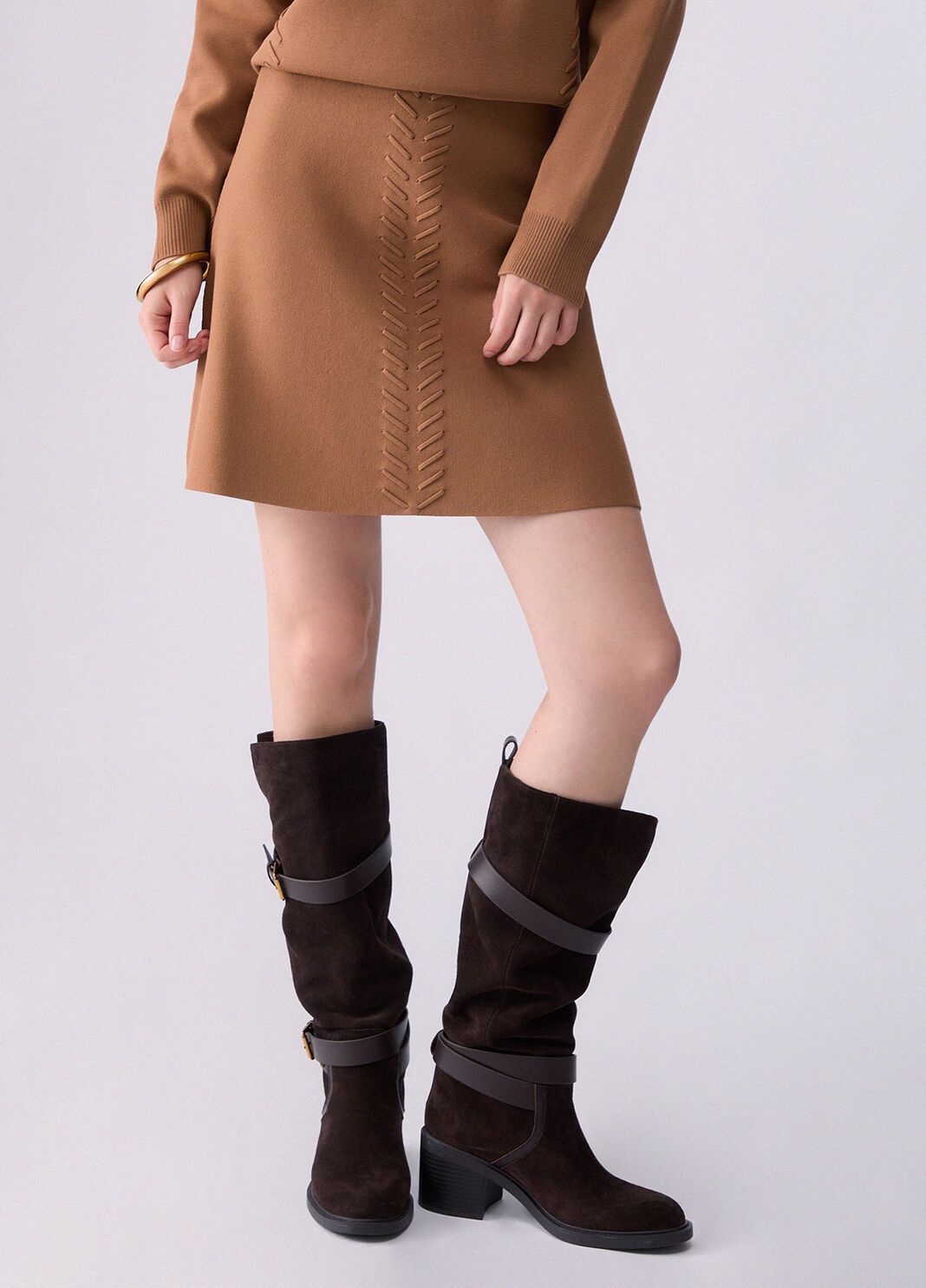 Knit Mini Skirt with Braided Details beige Liu Jo - large image number 0