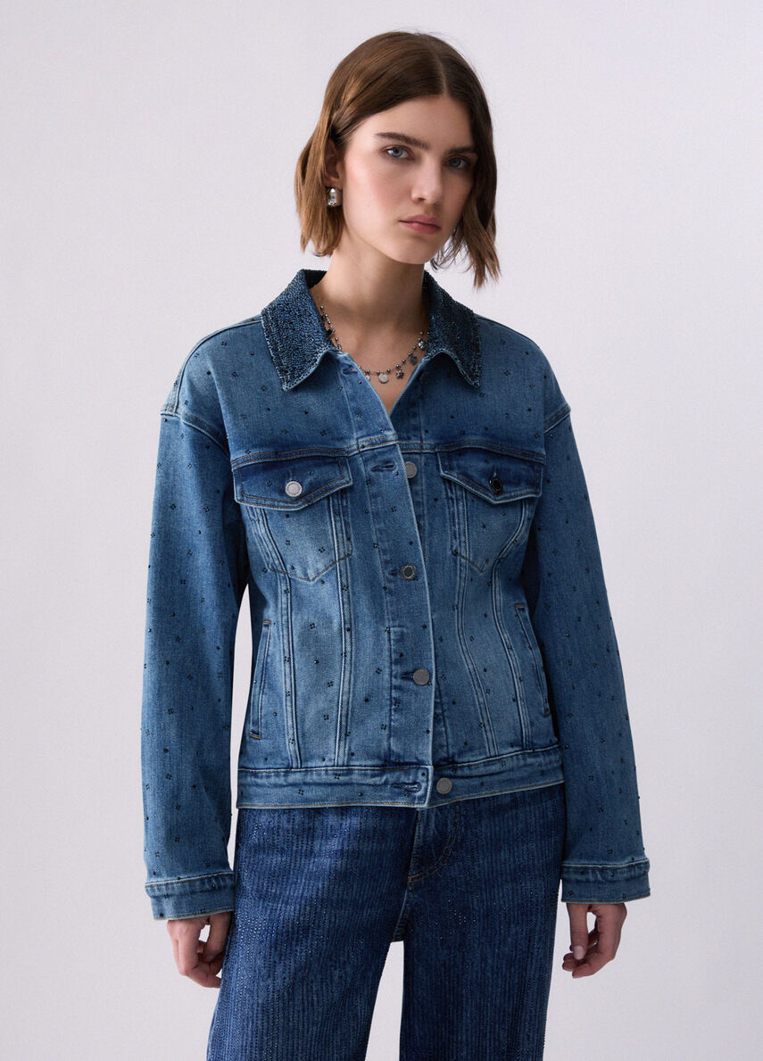 LIU JO パール装飾デニムジャケット Denim jacket with micro rhinestones colour light denim | Liu Jo