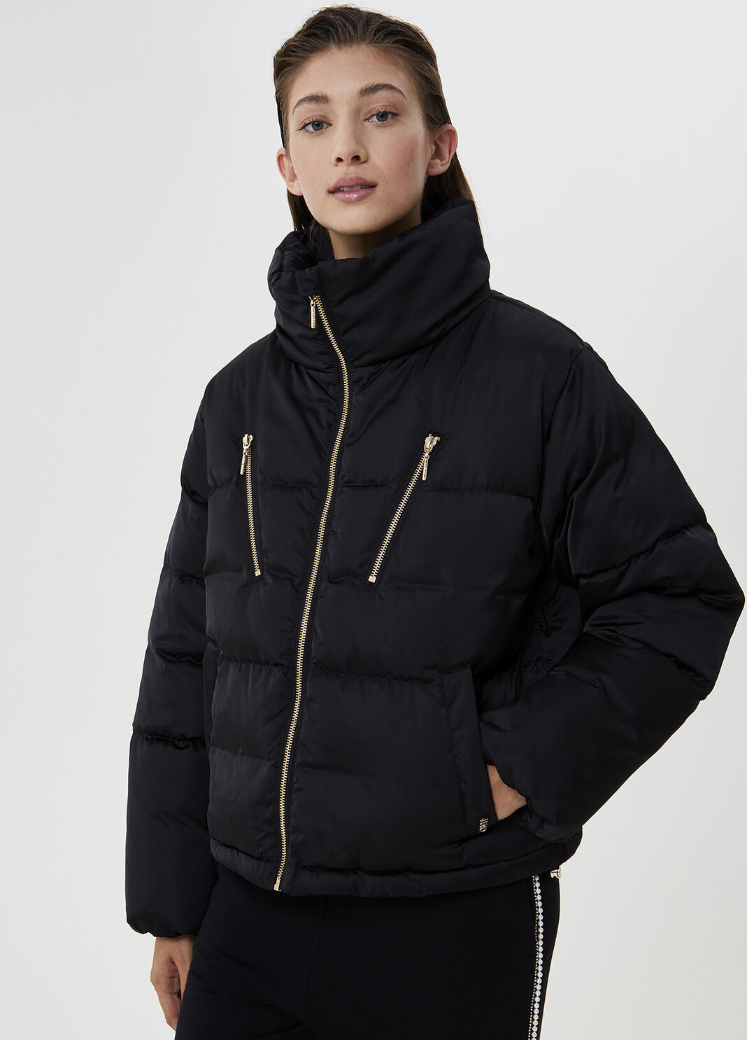 Short quilted down jacket with quilted logo Black Liu Jo - large image number 0