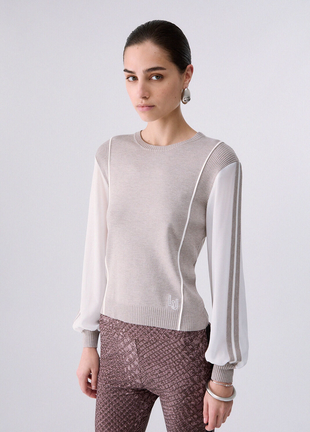 Pull avec Insert en Georgette beige Liu Jo - large image number 0