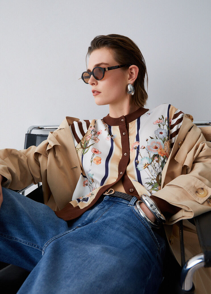 Cardigan con inserto in twill stampato marrone/bianco Liu Jo - medium