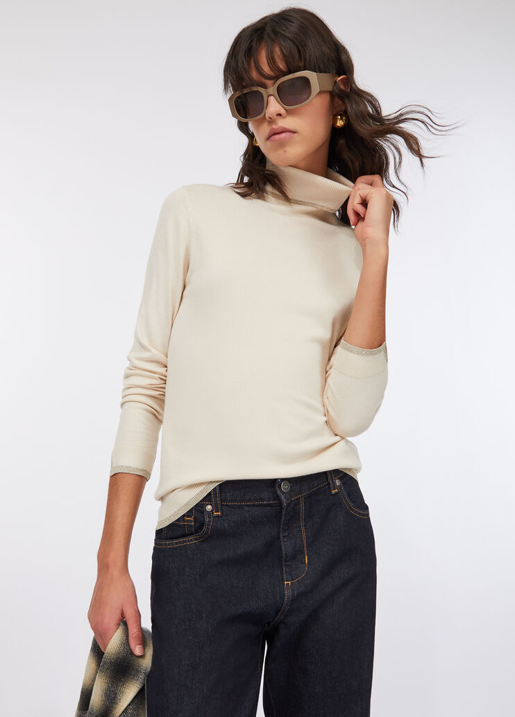 Rollkragenpullover mit Details aus Lurex® Hellbeige Liu Jo - medium