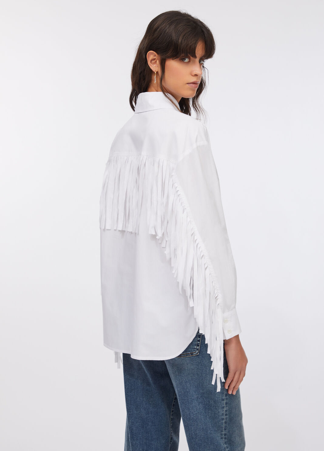 Chemise en popeline avec franges blanc Liu Jo - large image number 1