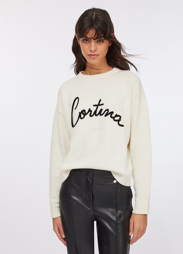 Jumper with embroidered lettering cream Liu Jo - medium