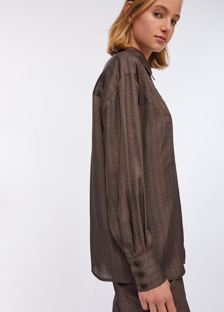 Satin shirt with rhinestones dark brown Liu Jo - large image number 3