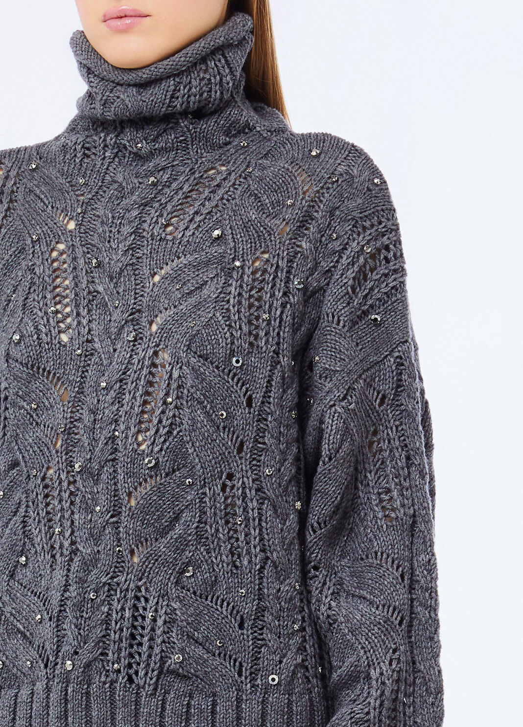 Rollkragenpullover mit Schmucksteinen Grau Liu Jo - large image number 2