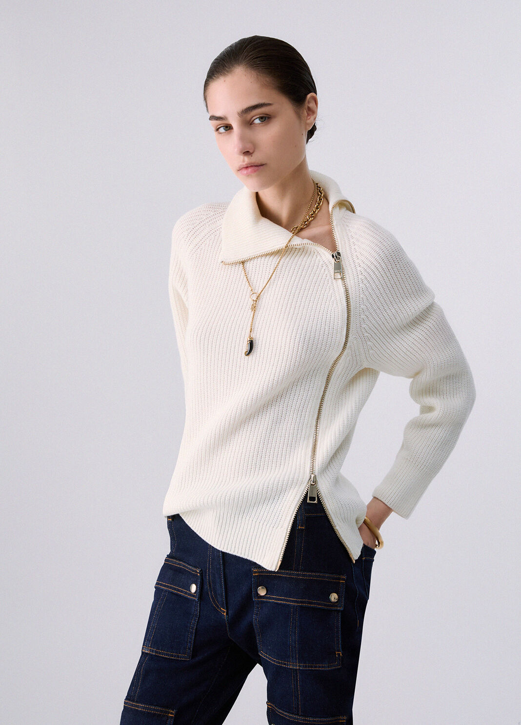 Wool Blend Sweater with Zip white wool Liu Jo - large image number 0