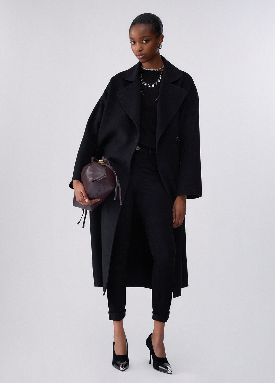 Manteau long oversize en laine noir Liu Jo - large image number 5
