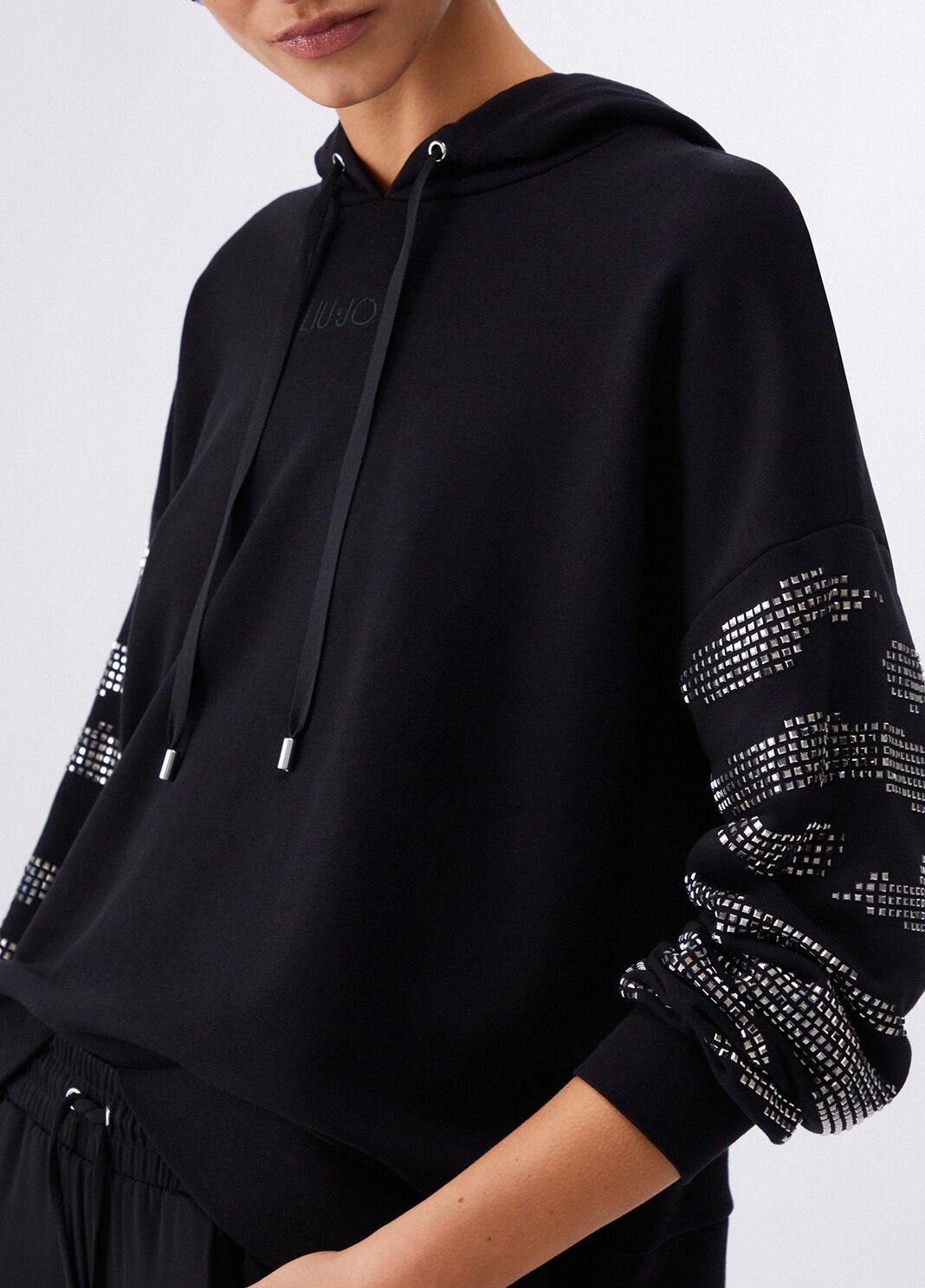 Hooded sweatshirt with appliqu&eacute;s black Liu Jo - large image number 4