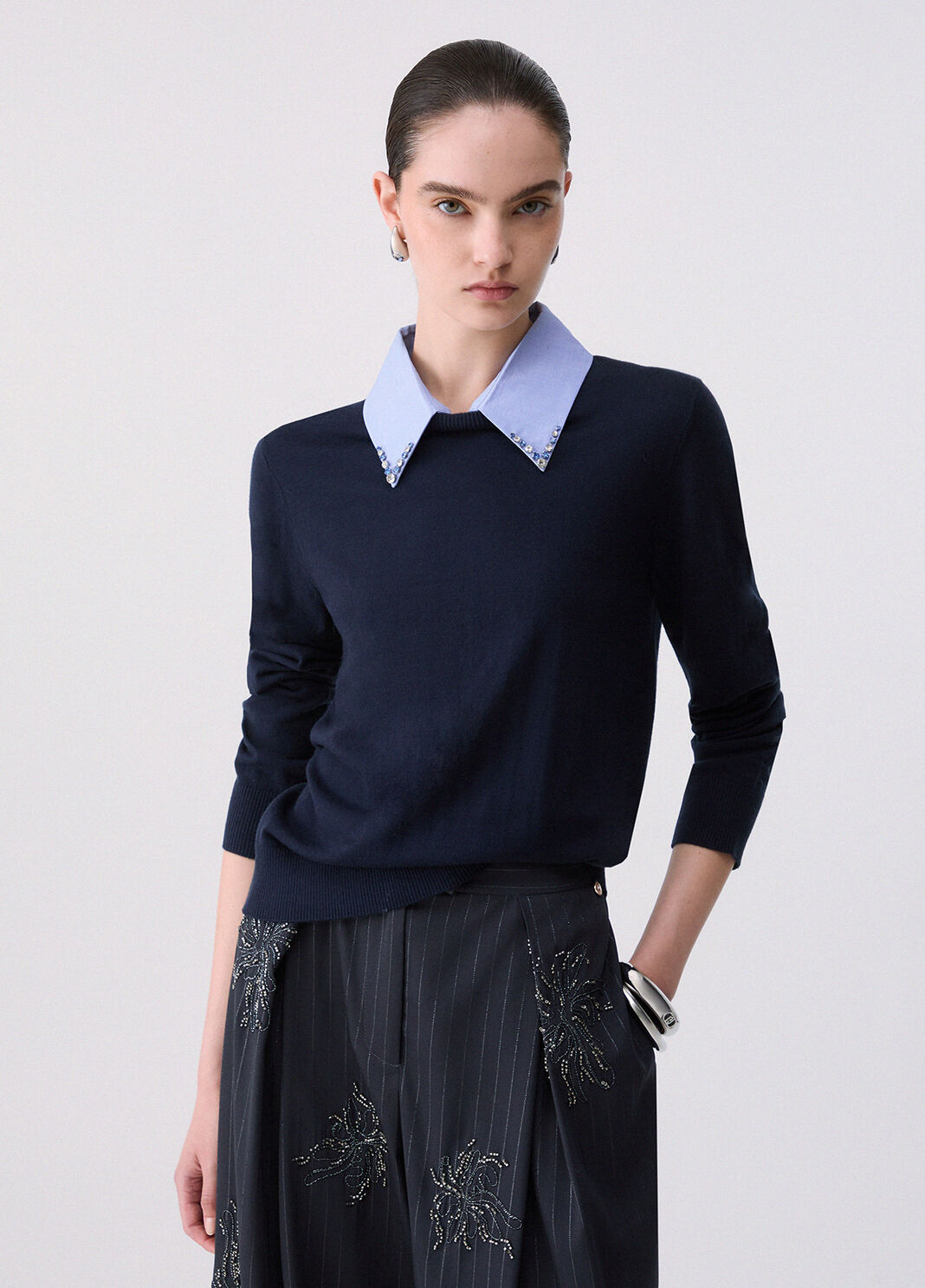 Knit with detail poplin dark blue Liu Jo - large image number 0