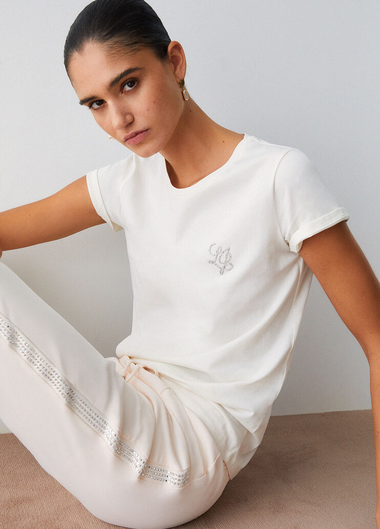 T-Shirt mit Strass Wei&szlig; LJ Liu Jo - medium