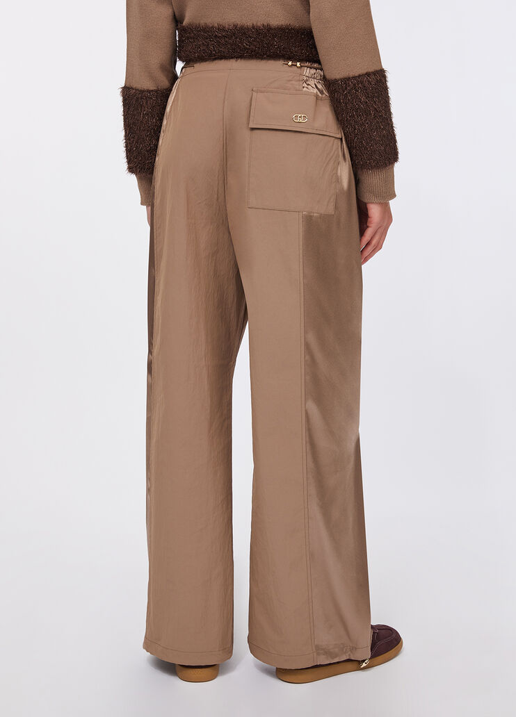 Jogging trousers in nylon and satin milk chocolate Liu Jo - large image number 1 Jogging trousers in nylon and satin milk chocolate Liu Jo - large image number 1