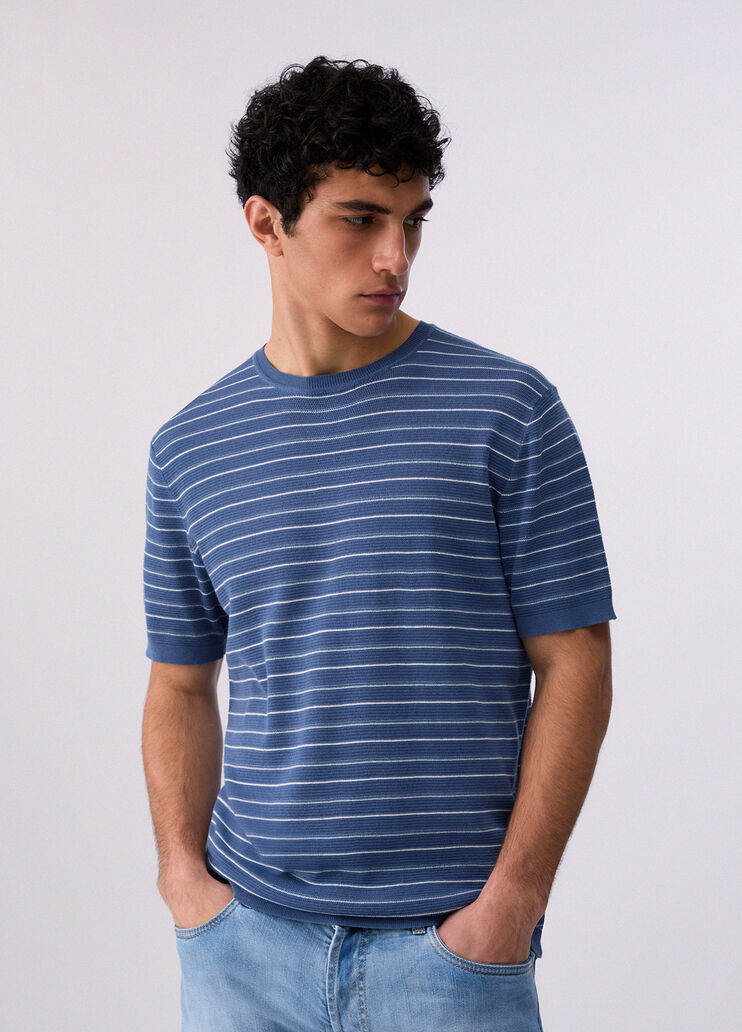T-shirt en maille &agrave; rayures bleu Liu Jo - medium