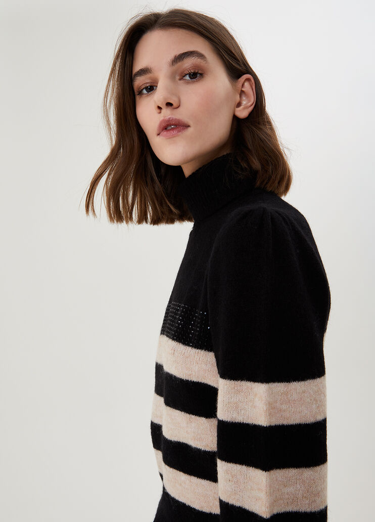 Striped turtleneck jumper Black/Nude Liu Jo - large image number 2