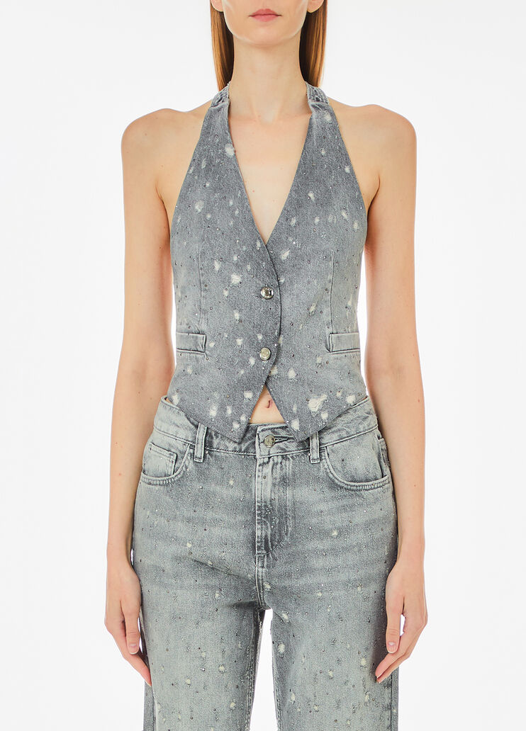 Denim waistcoat with rhinestones grey Liu Jo - medium Denim waistcoat with rhinestones grey Liu Jo - medium
