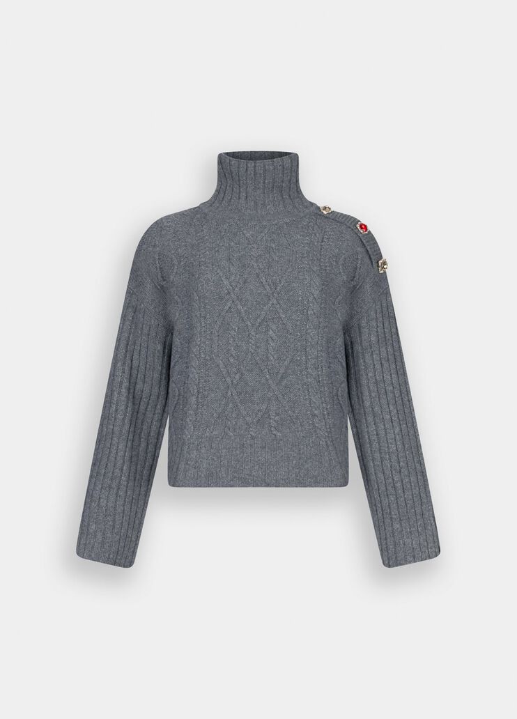 Rollkragenpullover aus Wolle mit Schmuckknöpfen Grau Liu Jo - large image number 6