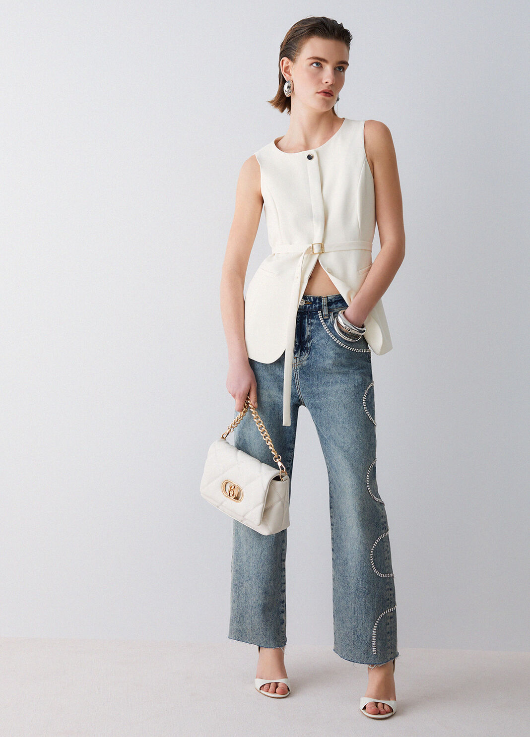 Belted waistcoat cream Liu Jo - large image number 2