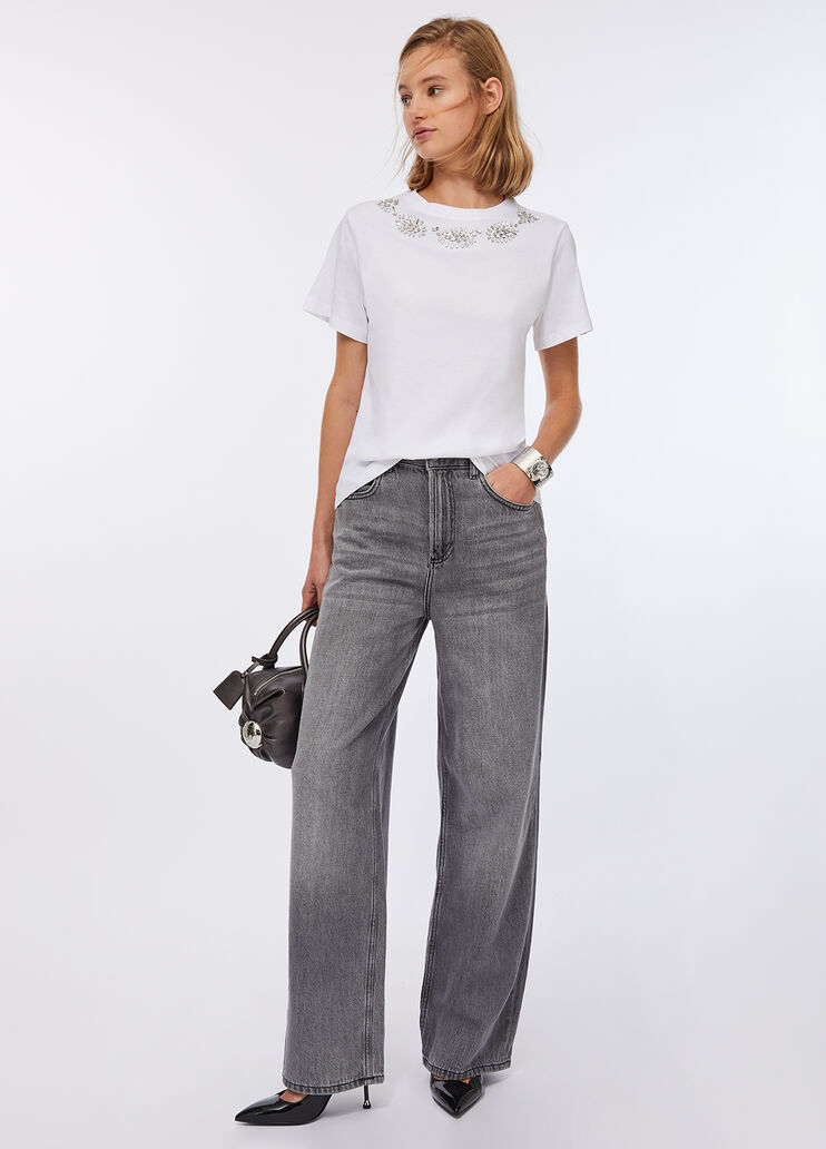 T-shirt with jewel embroidery white/gemstones Liu Jo - large image number 5