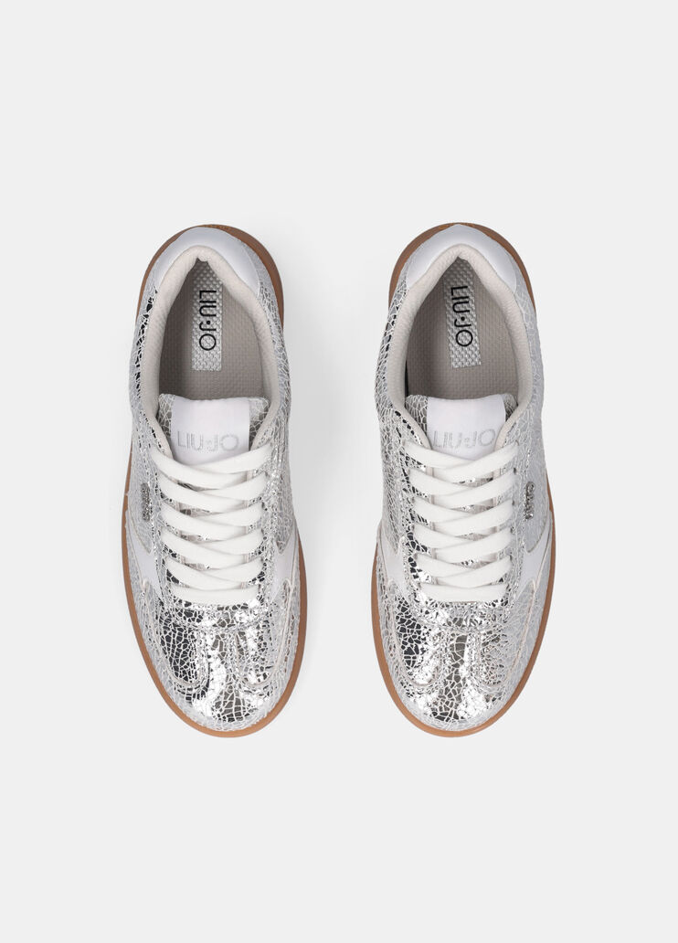 Metallic crackle-look leather sneakers silver Liu Jo - large image number 4 Metallic crackle-look leather sneakers silver Liu Jo - large image number 4