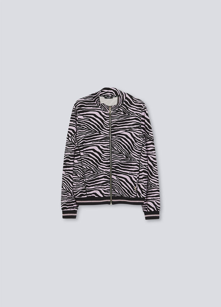 Cardigan zippé rose clair et noir Liu Jo - large image number 4 Cardigan zippé rose clair et noir Liu Jo - large image number 4