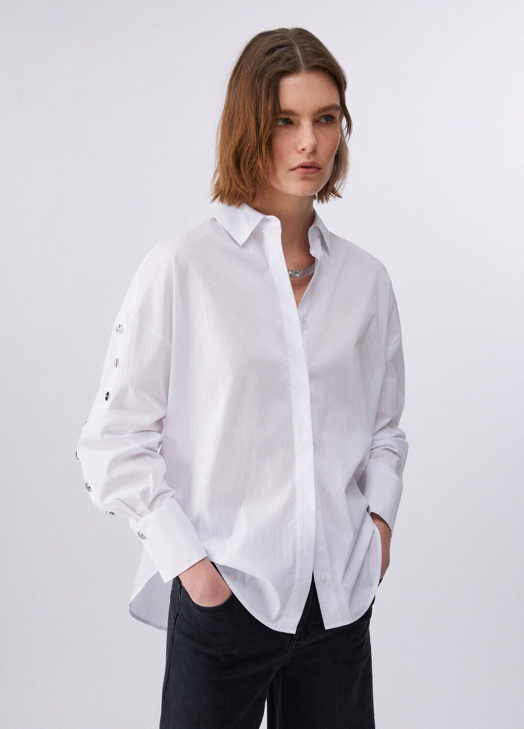 Poplin shirt with studs white Liu Jo - large image number 0