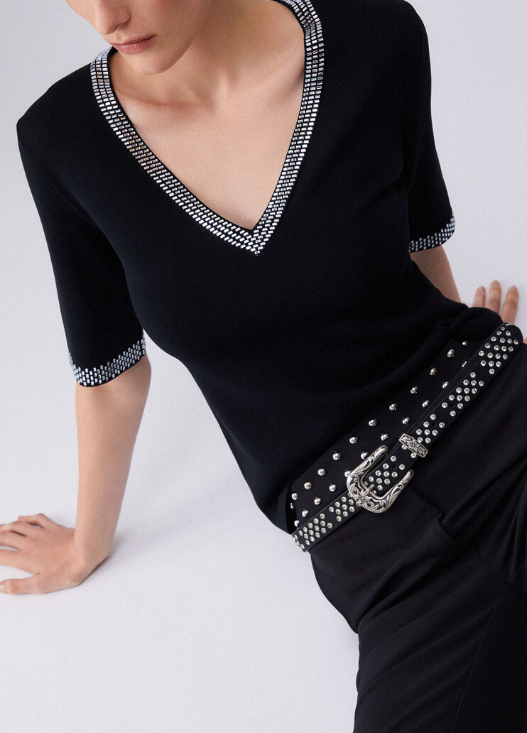 T-shirt en maille avec strass noir Liu Jo - medium