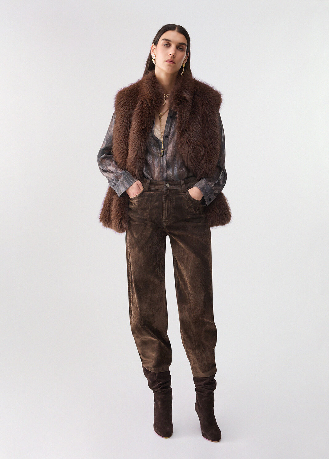 Faux Fur Vest with Belt dark brown Liu Jo - large image number 5