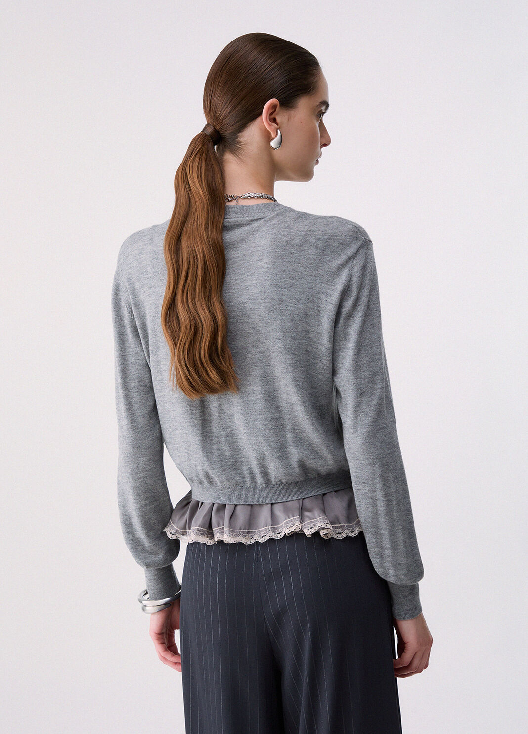 Wollcardigan mit Lingerie-Detail Grau meliert Liu Jo - large image number 1