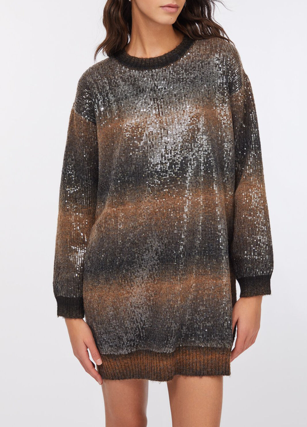 Abito in maglia con paillettes marrone Liu Jo - large image number 0