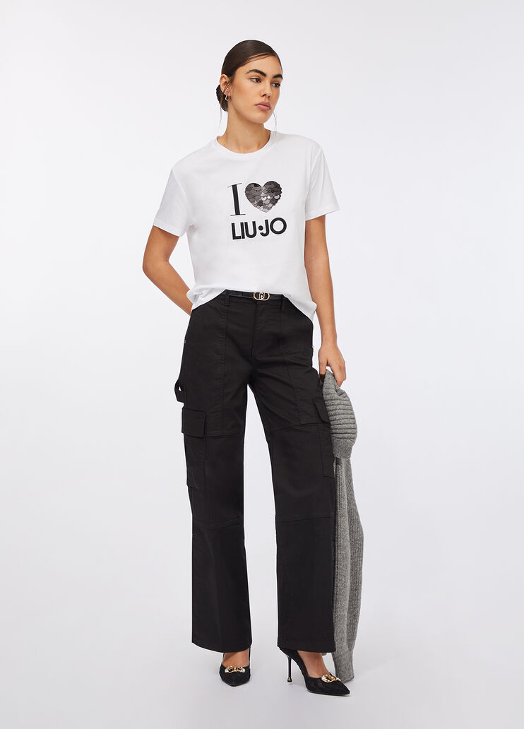 T-Shirt mit Applikationen Weiß/Herz Liu Jo - medium