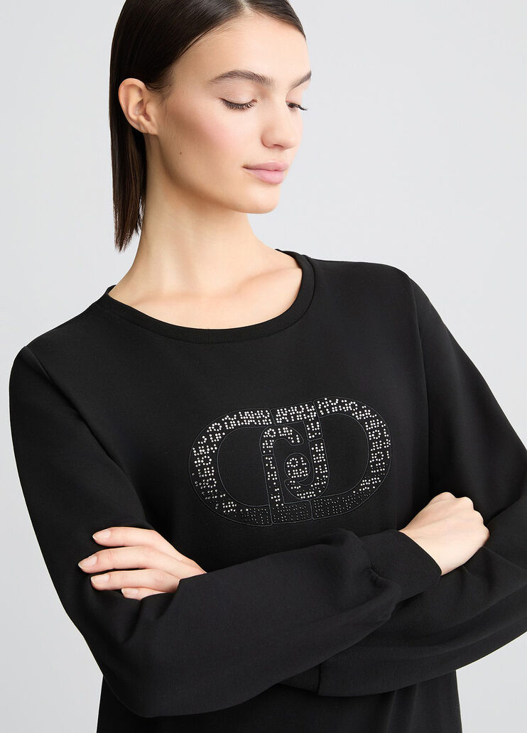 Sweatshirt with logo and gemstones black monogram Liu Jo - large image number 3 Sweatshirt with logo and gemstones black monogram Liu Jo - large image number 3